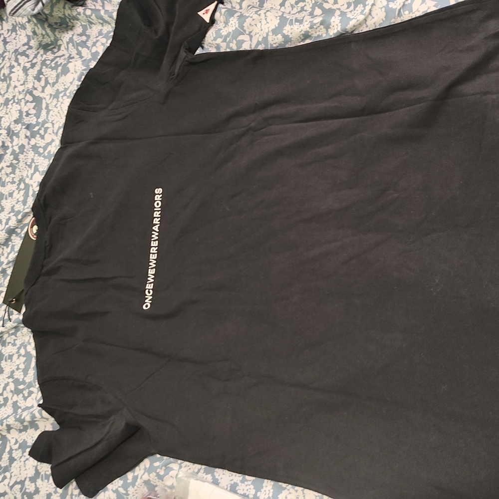 Once We Were Warriors Black Crew Neck Tee with Vertical Graphic
